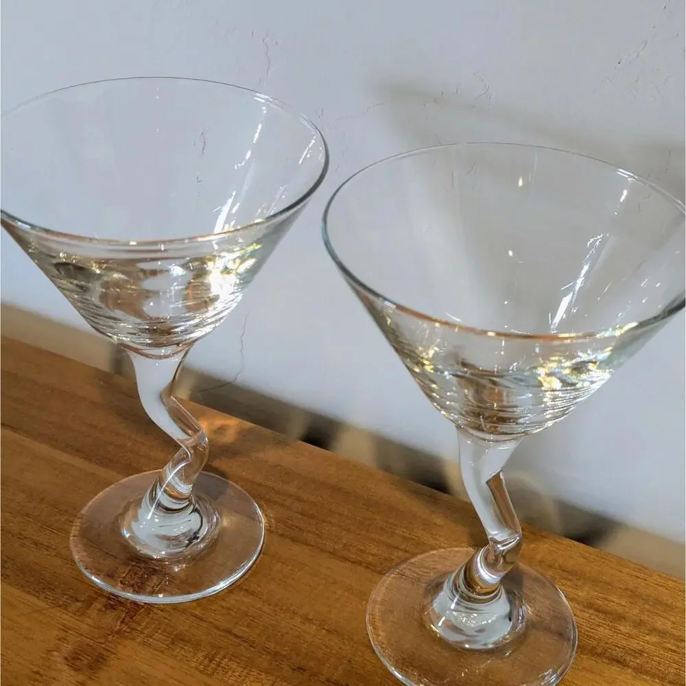 Vintage Libbey Z-stem squiggly wavy martini cocktail glasses - Picture 2 of 5